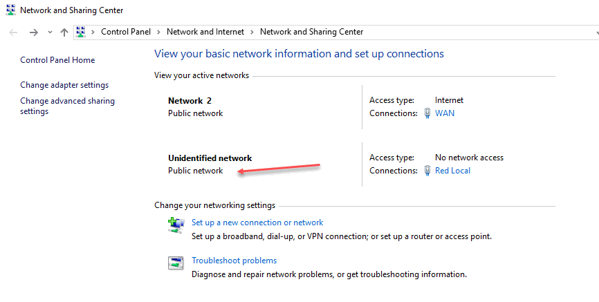 Solución a la conexión sin identificar y pública en Windows Server