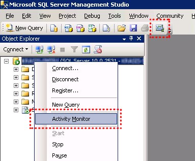 ¿Dónde está el Monitor de Actividad en SQL Server 2008?