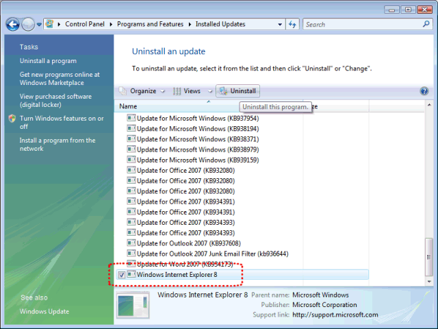 Cómo librarse de Internet Explorer 8 en Vista