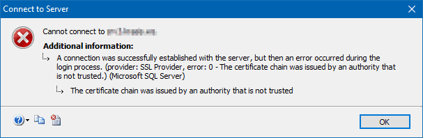 Resolver error al conectarse a SQL Server debido al certificado SSL