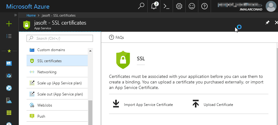 Sección SSL Certificates