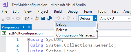 Diferentes configuraciones en Visual Studio para generar diferentes ediciones de una aplicación