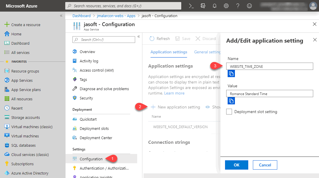 Añadir nuevo ajuste de configuración a una Azure Webapp