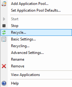 Opción del menu contextual de un AppPool para reciclarlo a mano