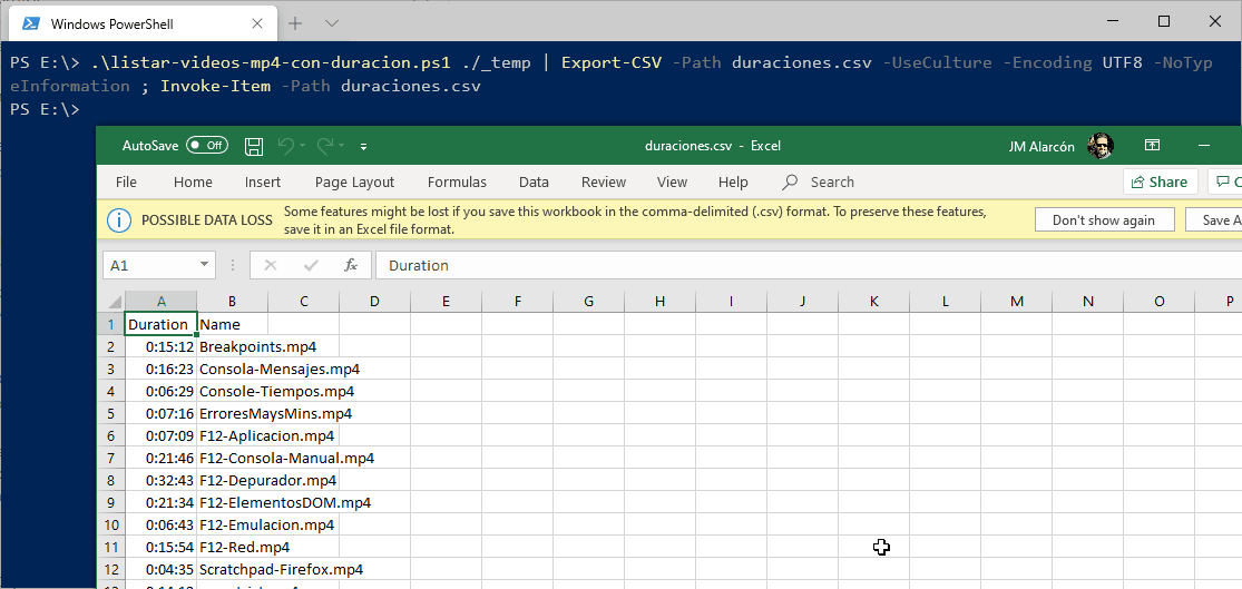 Los resultados abiertos en una Excel directamente