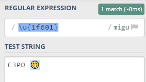 El emoji localizado con la expresión regular