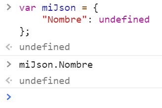La imagen muestra como undefined sí funciona en JSON de JavaScript