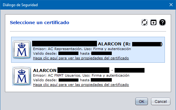 La figura muestra, ahora sí, la lista de Autofima con los certificados en mi sistema