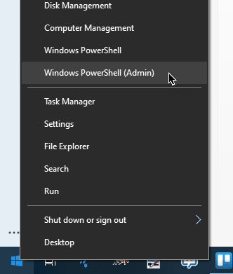La figura muestra la opción Windows PowerShell (admin)