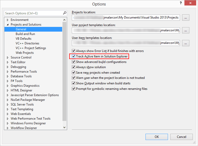 Mi Visual Studio no sincroniza el archivo actual en el Explorador de Soluciones