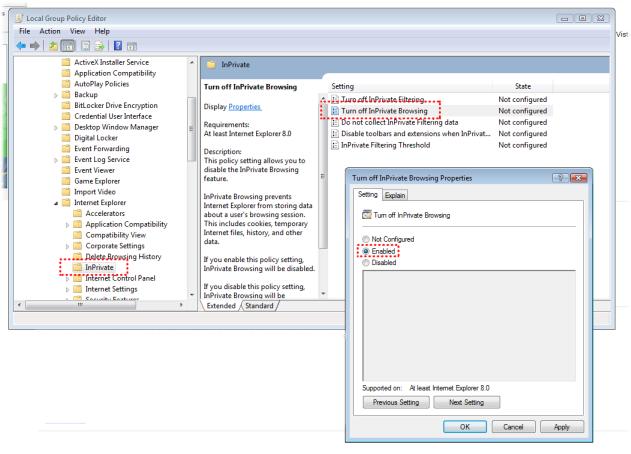 Cómo deshabilitar la navegación InPrivate en Internet Explorer 8.0