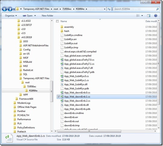 Archivos temporales de compilación de ASP.NET