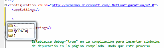 Cómo evitar la desaparición de Intellisense en el archivo web.config